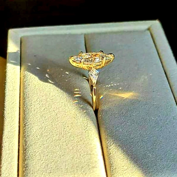 Solid 14k Gold 2.7ct F VS1 Lab Marquise Diamond Ring with Side Lab Kite Diamonds