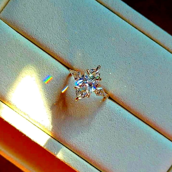 Solid 14k Gold 2.7ct F VS1 Lab Marquise Diamond Ring with Side Lab Kite Diamonds