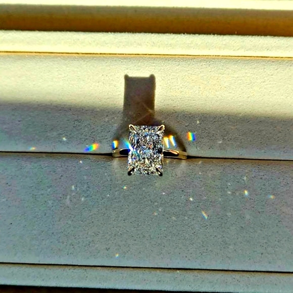 Solid 14k Gold 5ct F VS1 Lab Radiant Diamond Ring with Hidden Halo Lab Diamond(RD829)