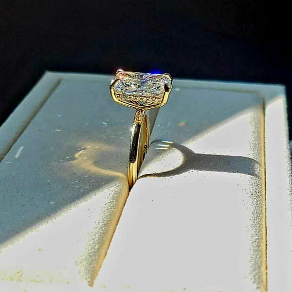 Solid 14k Gold 5ct F VS1 Lab Radiant Diamond Ring with Hidden Halo Lab Diamond(RD829)