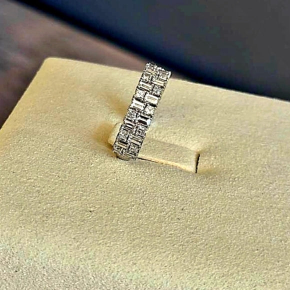 Solid 14k Gold Lab Princess and Baguette Diamond Band