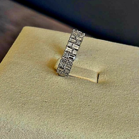 Solid 14k Gold Lab Princess and Baguette Diamond Band