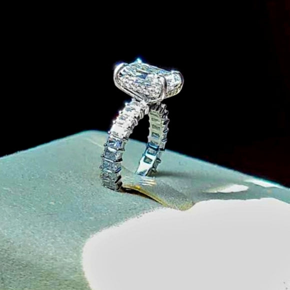 Solid 14k Gold 3ct F VS1 Lab Radiant Diamond Ring with Side Radiant Lab Diamonds(RD830)