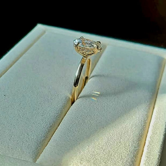 Solid 14k Gold 2ct F VS1 Lab Pear Diamond Ring with Hidden Halo Lab Diamond