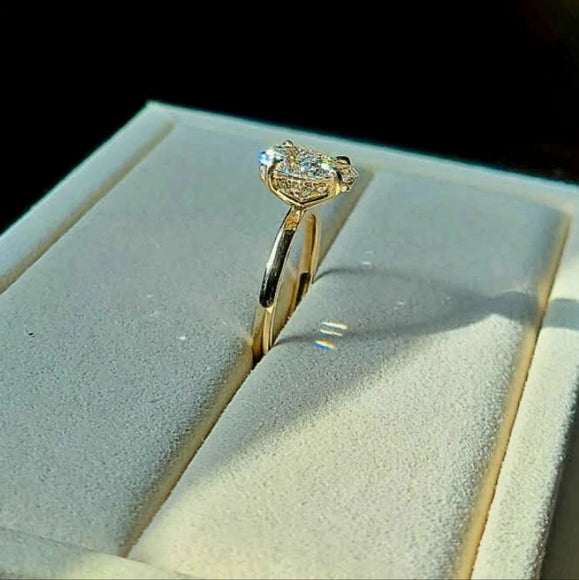 Solid 14k Gold 2ct F VS1 Lab Pear Diamond Ring with Hidden Halo Lab Diamond