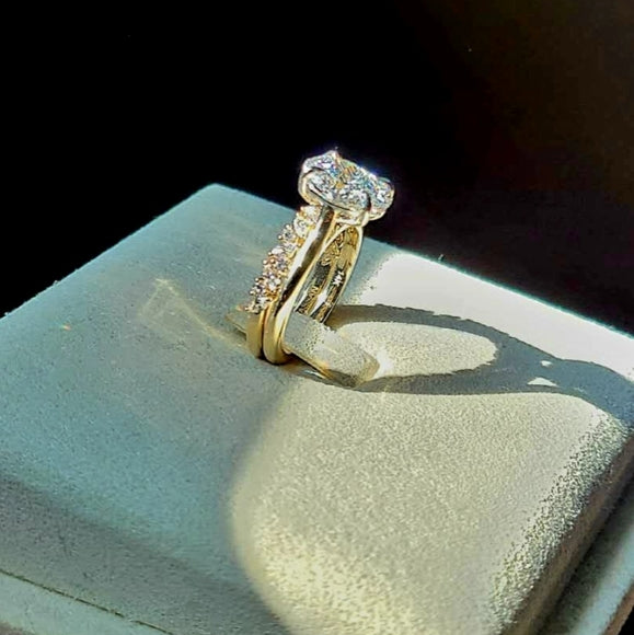 Solid 14k White and Yellow Gold 2ct E VS1 Lab Oval Diamond Ring and matching band