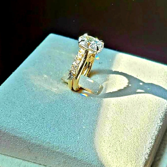 Solid 14k White and Yellow Gold 2ct E VS1 Lab Oval Diamond Ring and matching band