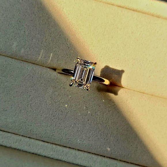 Solid 14k Gold 3ct G VS1 Lab Emerald Cut Diamond Ring with Hidden Halo Lab Diamond