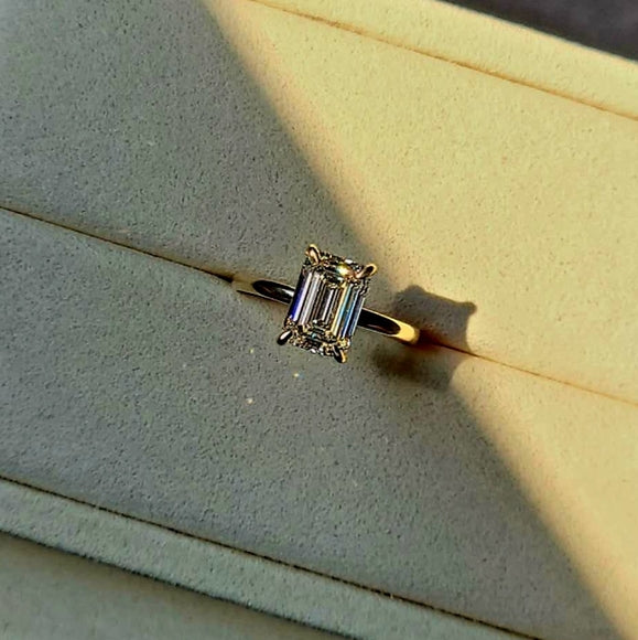 Solid 14k Gold 3ct G VS1 Lab Emerald Cut Diamond Ring with Hidden Halo Lab Diamond