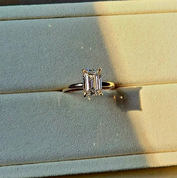 Solid 14k Gold 3ct G VS1 Lab Emerald Cut Diamond Ring with Hidden Halo Lab Diamond