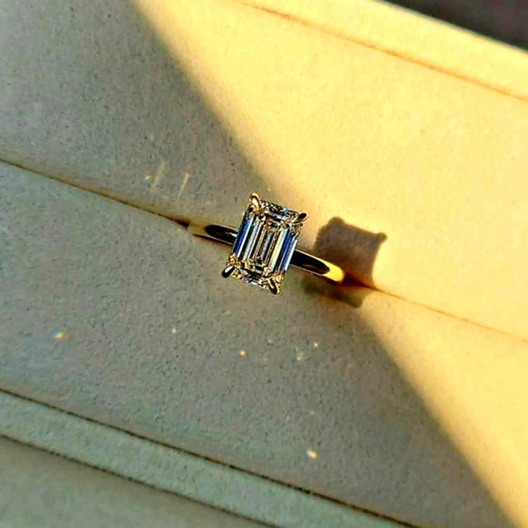 Solid 14k Gold 3ct G VS1 Lab Emerald Cut Diamond Ring with Hidden Halo Lab Diamond