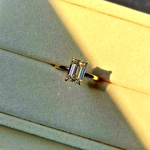 Solid 14k Gold 3ct G VS1 Lab Emerald Cut Diamond Ring with Hidden Halo Lab Diamond