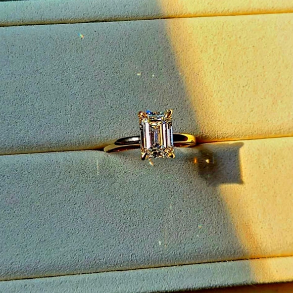 Solid 14k Gold 3ct G VS1 Lab Emerald Cut Diamond Ring with Hidden Halo Lab Diamond