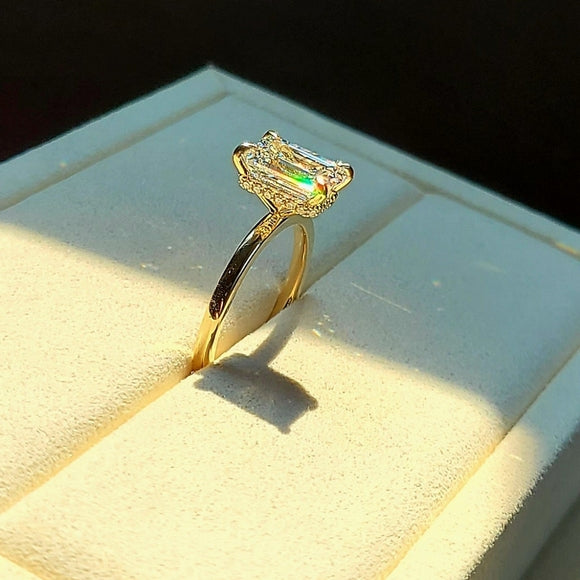 Solid 14k Gold 3ct G VS1 Lab Emerald Cut Diamond Ring with Hidden Halo Lab Diamond