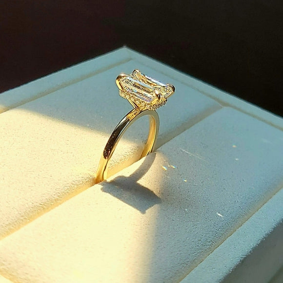 Solid 14k Gold 3ct G VS1 Lab Emerald Cut Diamond Ring with Hidden Halo Lab Diamond