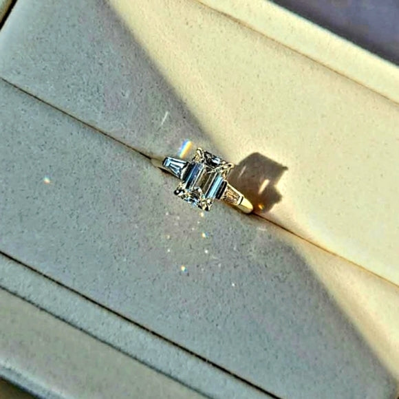 Solid 14k Gold 2.5ct F VS1 Lab Emerald Cut Diamond Ring with Side Lab Diamond