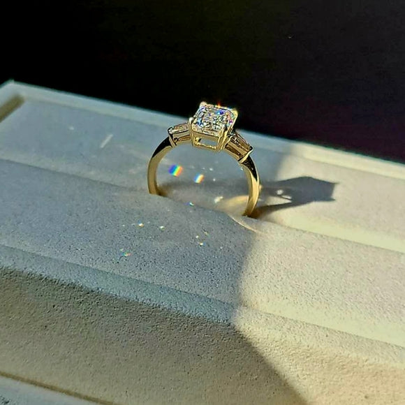 Solid 14k Gold 2.5ct F VS1 Lab Emerald Cut Diamond Ring with Side Lab Diamond