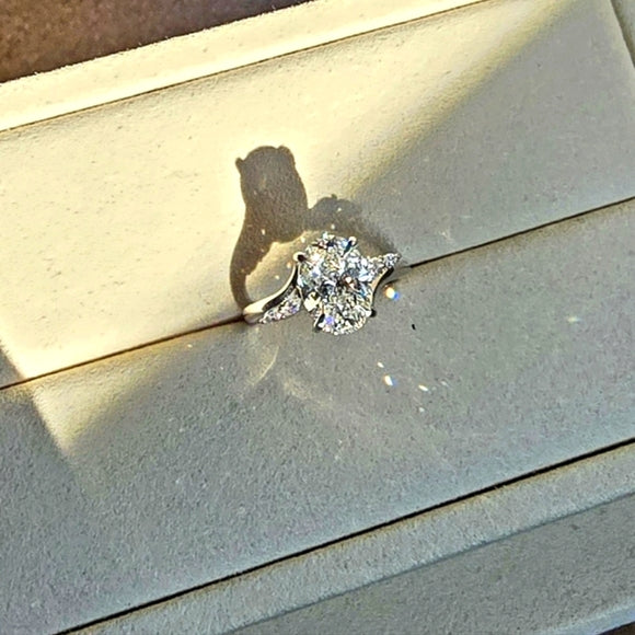 Platinum 2.5ct F VS1 Lab Oval Diamond Ring with Side Lab Marquise Diamond