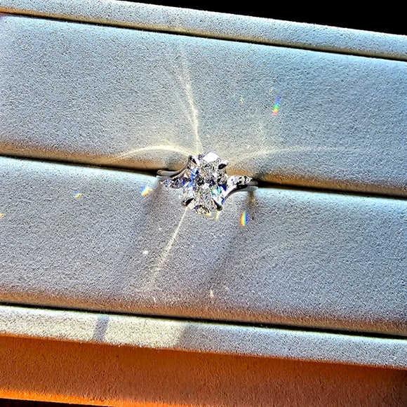 Platinum 2.5ct F VS1 Lab Oval Diamond Ring with Side Lab Marquise Diamond