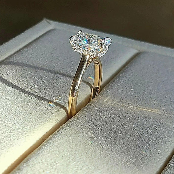 Solid 18k White and Yellow Gold 2ct E VS1 Lab Radiant Diamond Ring with Hidden Halo Lab Diamond