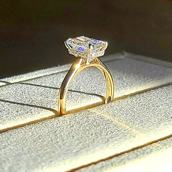 Solid 18k White and Yellow Gold 2ct E VS1 Lab Radiant Diamond Ring with Hidden Halo Lab Diamond