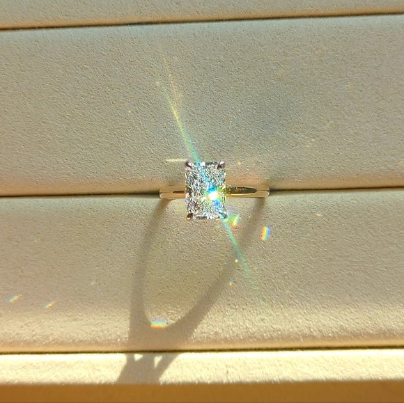 Solid 18k White and Yellow Gold 2ct E VS1 Lab Radiant Diamond Ring with Hidden Halo Lab Diamond