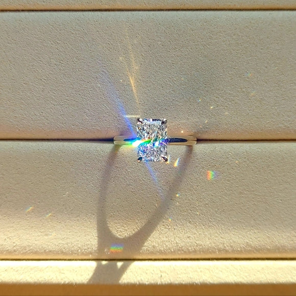 Solid 18k White and Yellow Gold 2ct E VS1 Lab Radiant Diamond Ring with Hidden Halo Lab Diamond