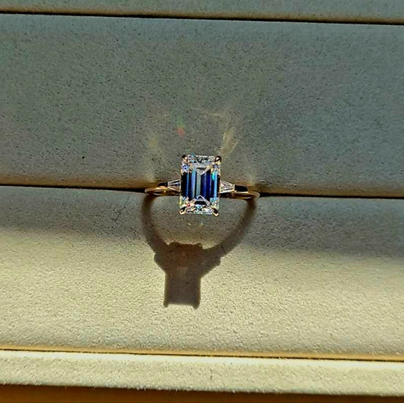 solid 14k gold 2.5ct emerald cut moissanite ring with side moissanite