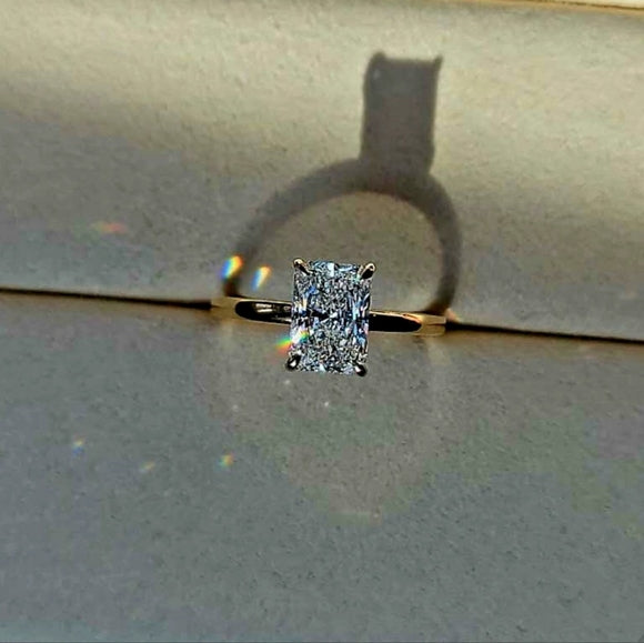 Solid 14k White and Yellow Gold 1.5ct F VS1 Lab Radiant Diamond Ring