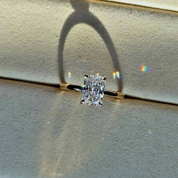 Solid 14k White and Yellow Gold 1.5ct F VS1 Lab Radiant Diamond Ring