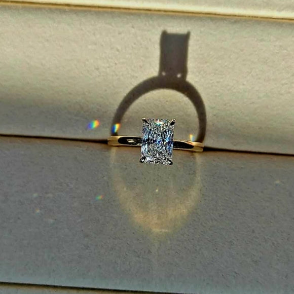 Solid 14k White and Yellow Gold 1.5ct F VS1 Lab Radiant Diamond Ring