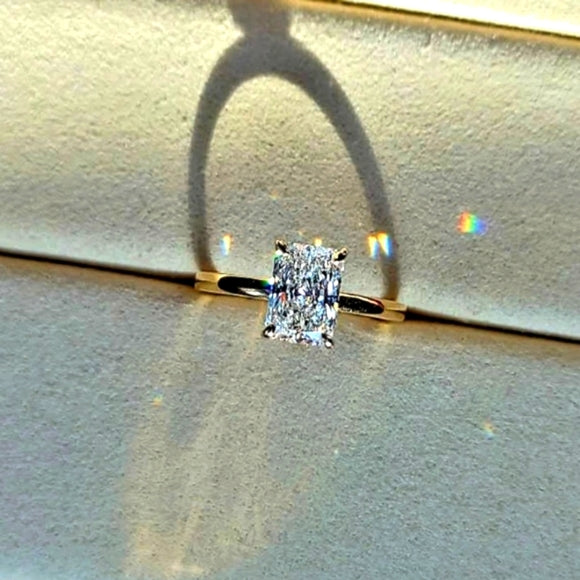 Solid 14k White and Yellow Gold 1.5ct F VS1 Lab Radiant Diamond Ring