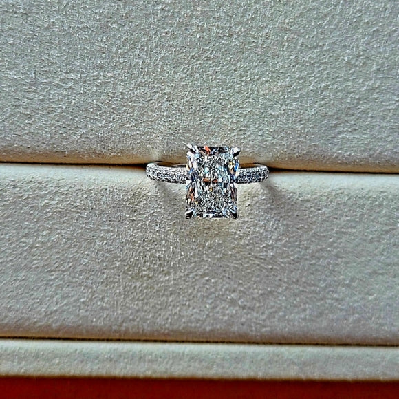 Platinum 2.7ct G VS1 Lab Radiant Diamond Ring with Side , Hidden Halo and Prong Lab Diamond