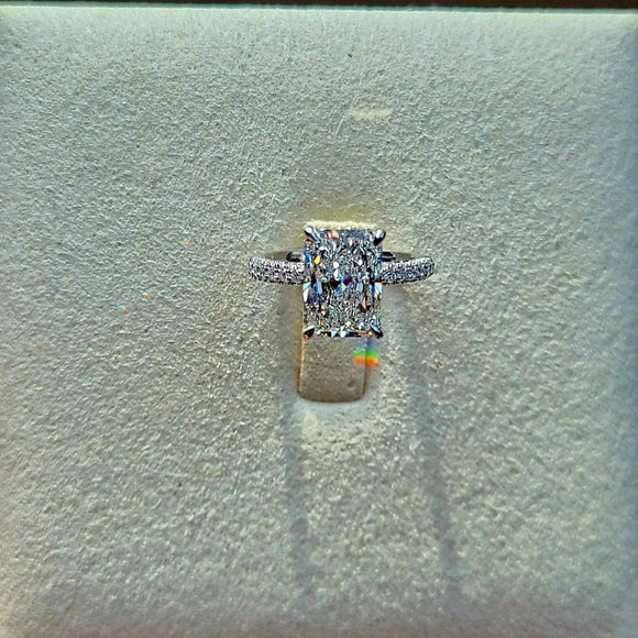 Platinum 2.7ct G VS1 Lab Radiant Diamond Ring with Side , Hidden Halo and Prong Lab Diamond