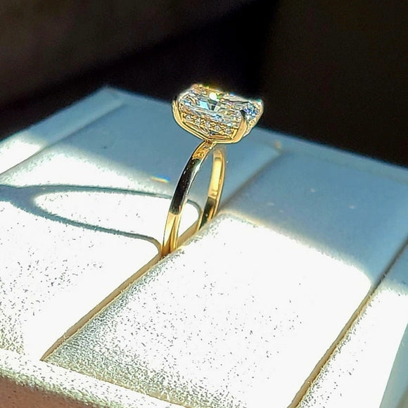 Solid 14k Gold 3.5ct F VS1 Lab Radiant Diamond Ring with Hidden Halo Lab Diamond