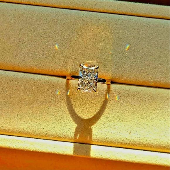 Solid 14k Gold 3.5ct F VS1 Lab Radiant Diamond Ring with Hidden Halo Lab Diamond(RD819)