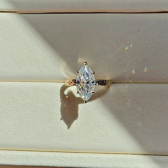solid 14k gold 3ct marquise moissanite ring  JAN