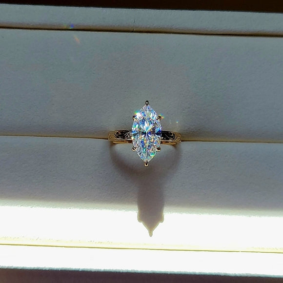 solid 14k gold 3ct marquise moissanite ring  JAN