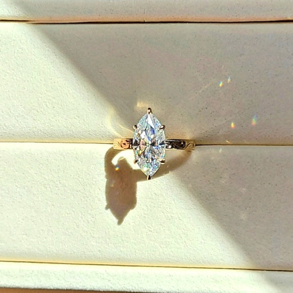 solid 14k gold 3ct marquise moissanite ring  JAN