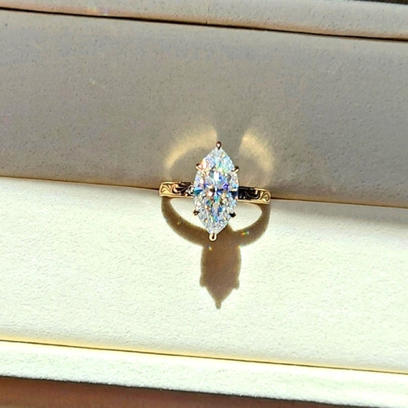 solid 14k gold 3ct marquise moissanite ring  JAN