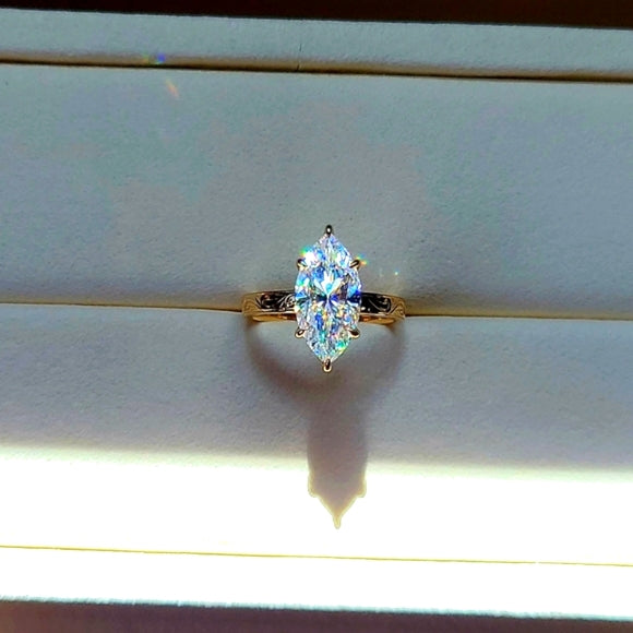 solid 14k gold 3ct marquise moissanite ring  JAN