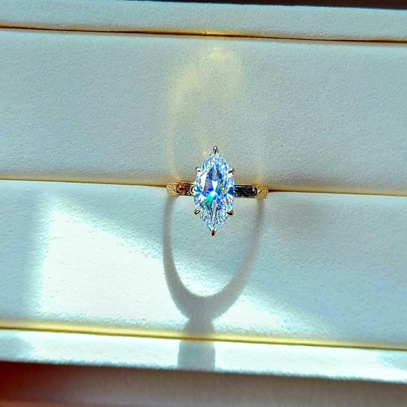 solid 14k gold 3ct marquise moissanite ring  JAN