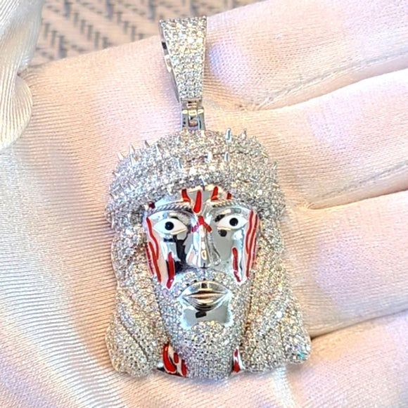 Jesus moissanite pendant in sterling silver ( P003)