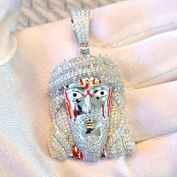 Jesus moissanite pendant in sterling silver ( P003)