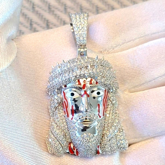 Jesus moissanite pendant in sterling silver ( P003)