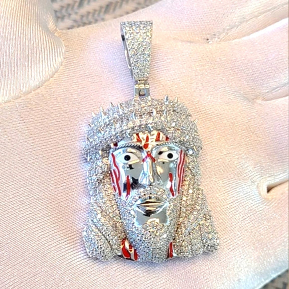Jesus moissanite pendant in sterling silver ( P003)