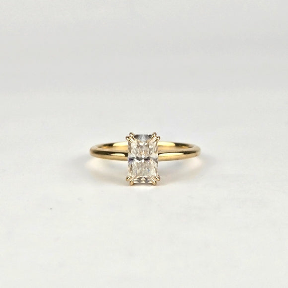 Solid 14k Gold 1.5ct (5×8mm) D VVS1 Radiant Moissanite Ring with Moissanite Hidden Halo