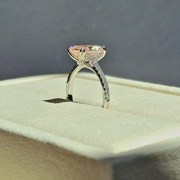 solid 14k gold 3ct pink vs1 lab cushion diamond ring with side lab diamond