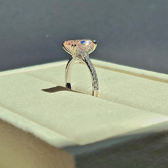 solid 14k gold 3ct pink vs1 lab cushion diamond ring with side lab diamond