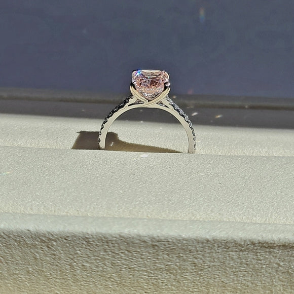 solid 14k gold 3ct pink vs1 lab cushion diamond ring with side lab diamond